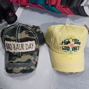 Bundle Vintage Style Hats Good Vibes and Bad Hair Day Design (2 pack)